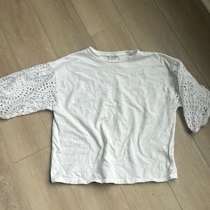 White Eyelet Sleeves Top - XL